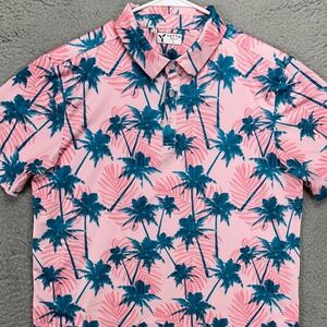 YATTA Men's Pink and Blue Palm Tree Polo Shirt